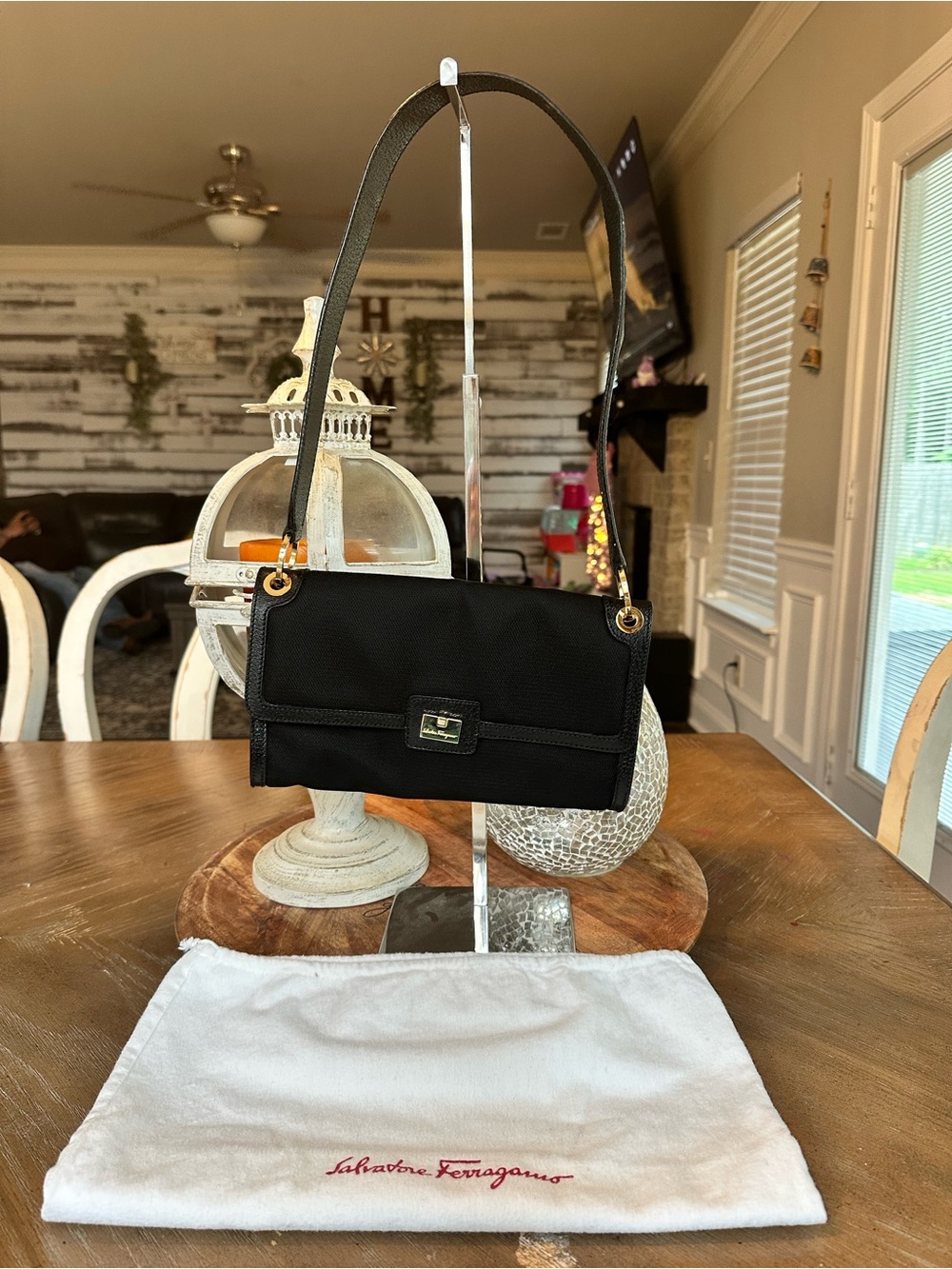 Salvatore Ferragamo Black nylon/leather Shoulder Bag with Gold Hardware